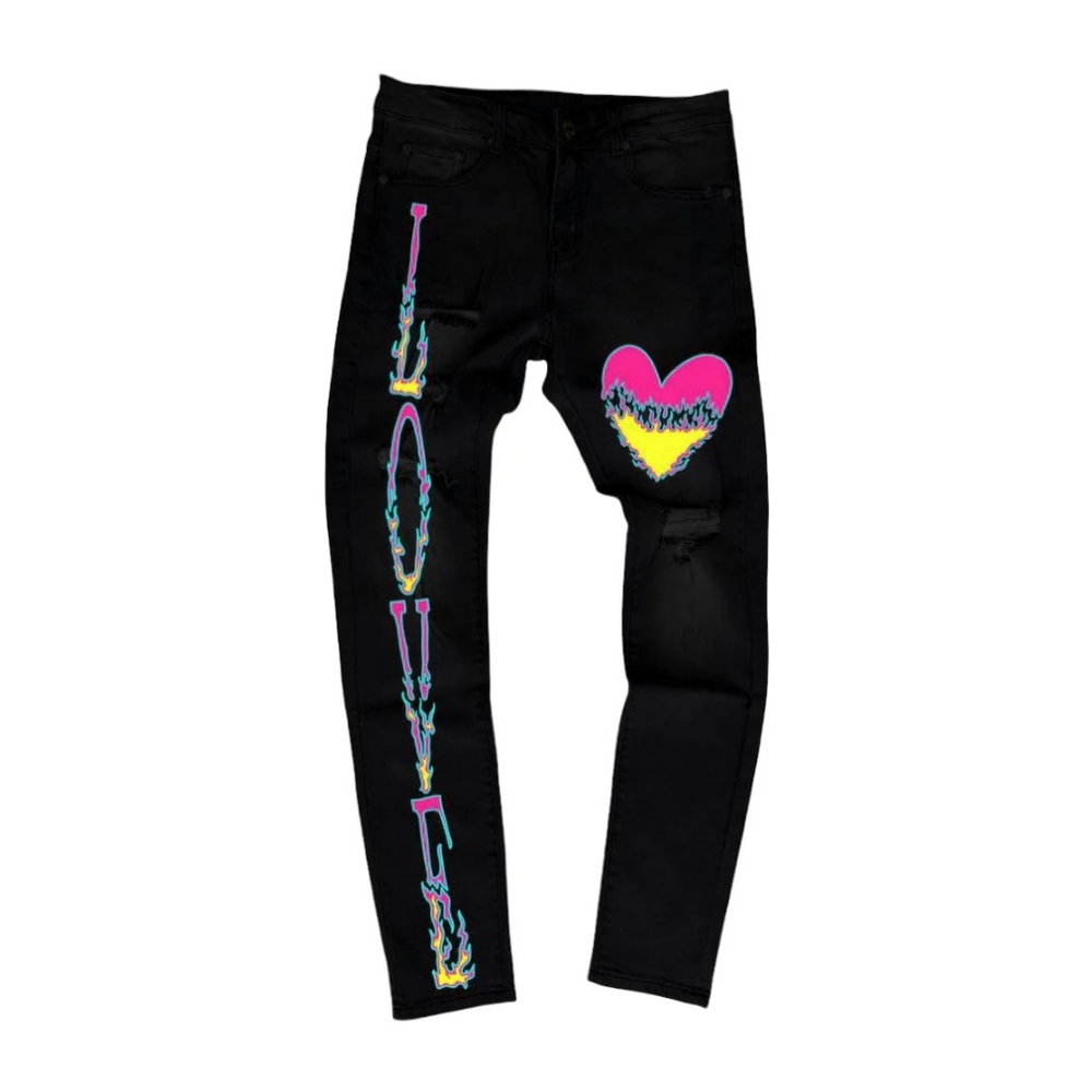Brand NEW L.O.V.E. Size 30 LOVE FLAMES Black Jeans - Picture 2 of 7